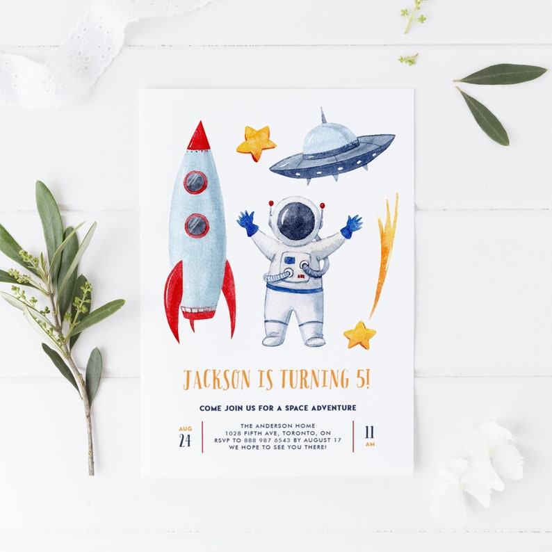 Astronaut Kids Birthday Party Invitation Template Printable | Etsy