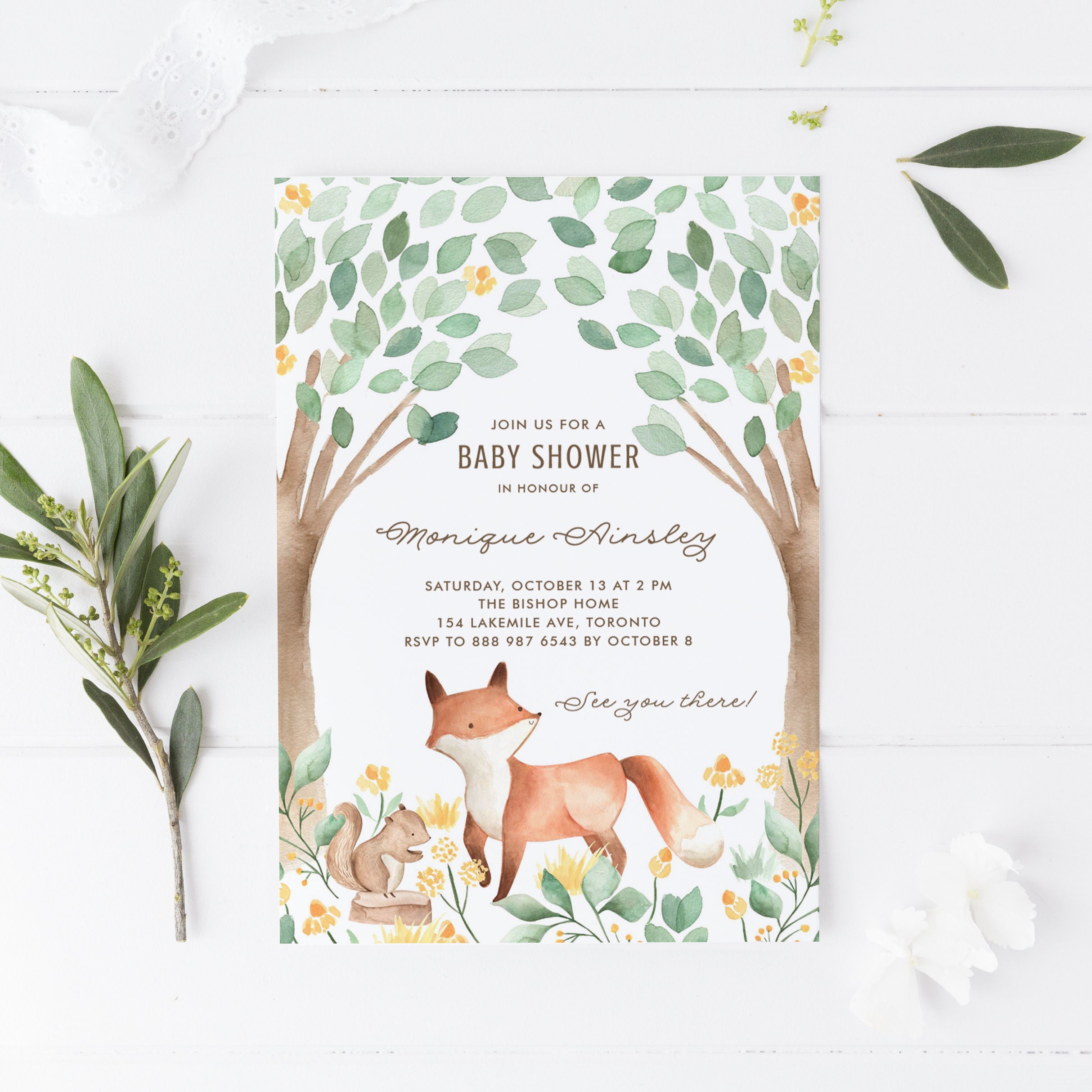 Woodland Fox Baby Shower Invitation Template Printable | Etsy