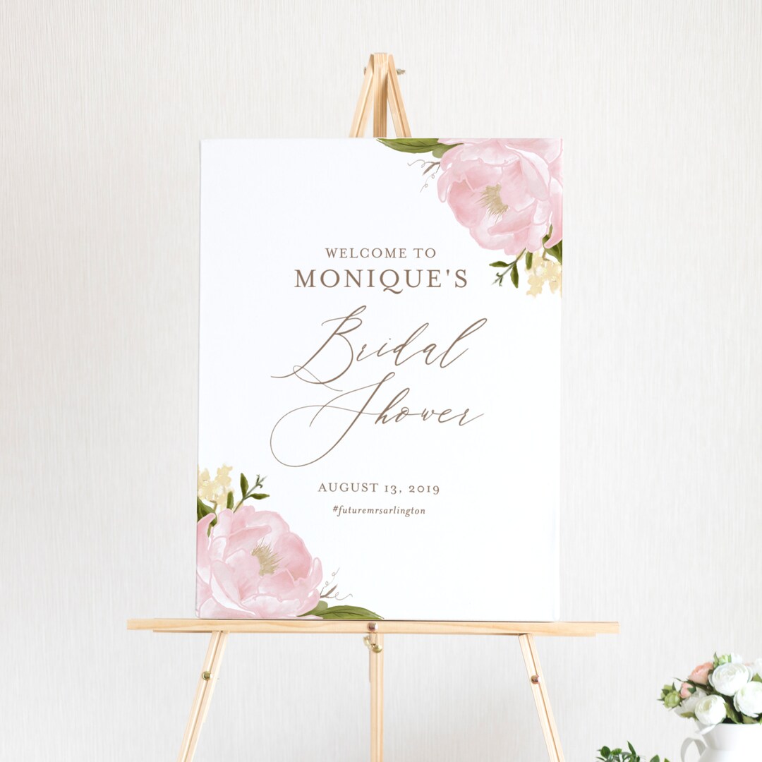 INSTANT DOWNLOAD Floral Welcome Sign Template Watercolor Blush Pink
