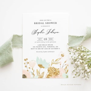 Printable Floral Engagement Party Invitation Template DIY Mint Flowers ...