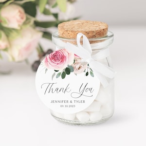 Floral Printable Wedding Thank You Circle Tag or Sticker Template - DIY Pink and Ivory Watercolor Roses Circle & Square Favor Tag PIR8
