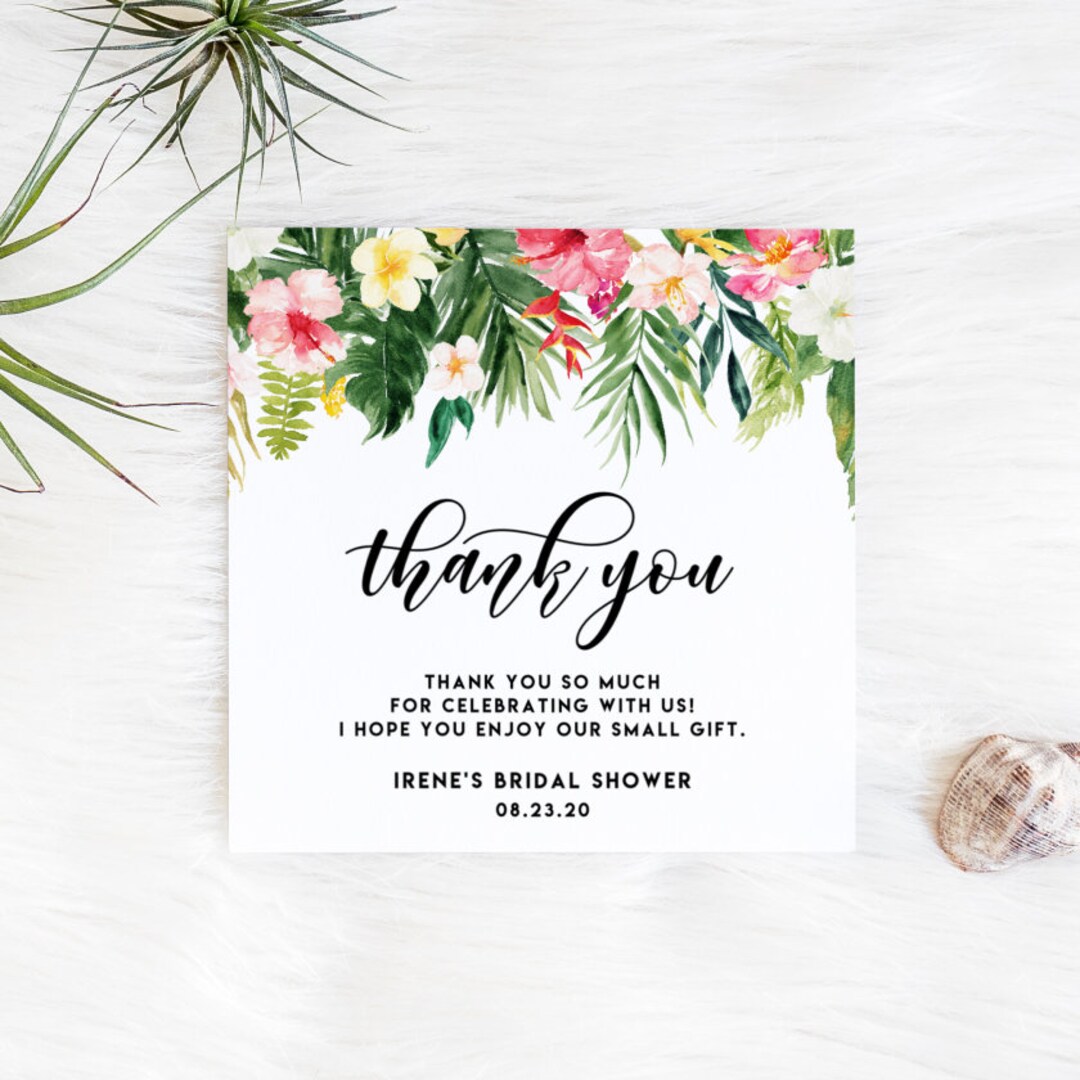 Editable Tropical Thank You Tag Template - Watercolor Tropical Flowers ...