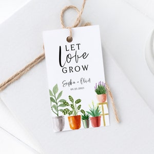 Editable Let Love Grow Wedding Favor Tag Template - Watercolor Indoor Plants - Printable Bridal Shower Favor Tag - Templett IP78