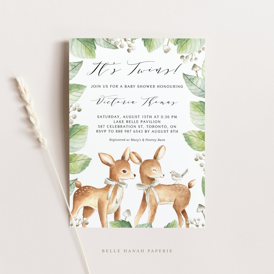 Printable Twins Baby Shower Invitation Template Watercolor | Etsy