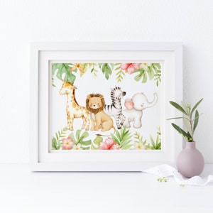 Cartel imprimible de amigos de Safari - 8x10 lindo acuarela Safari animales vivero arte de la pared - Jungle Safari Baby Shower - Descarga instantánea SF87