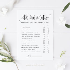 Jogo de cartas para imprimir Old Wives Tales - Sophie Script Old Wives Tales Baby Shower Games - Atividade para chá de bebê de menino ou menina - Download instantâneo