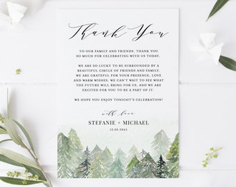 DIY Winter Forest Wedding Thank You Card Template, Printable Watercolor Woodland Winter Shower Thank You Card, Editable Thank You Card SF98