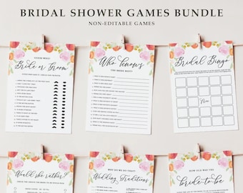 Printable Peaches Floral Bridal Shower Games Bundle - 6 Games Bundle - Floral Wedding Shower Games Package - Bachelorette Party Games PC19