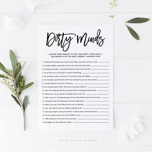 Tarjeta de juego "Mentes Sucias" con caligrafía imprimible - Juego de acertijos sucios con escritura Amelia para despedida de soltera - Descarga instantánea