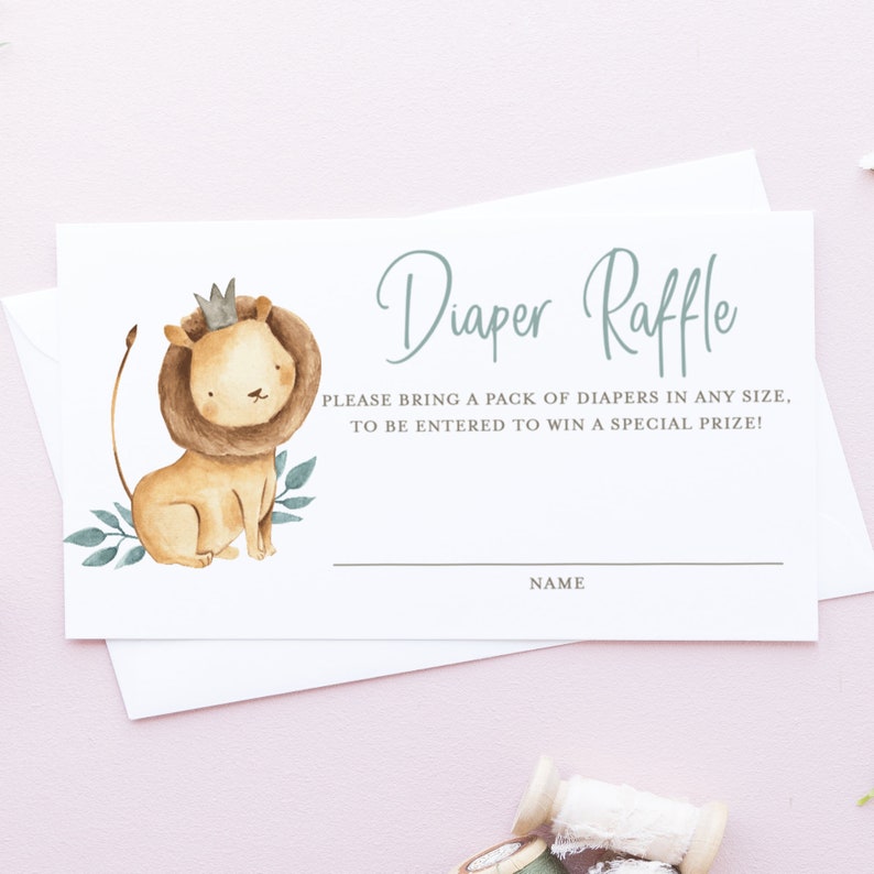 Printable Lion Diaper Raffle Card Watercolor Lion Prince | Etsy