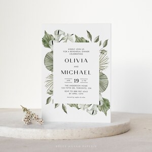 Printable Boho Engagement Party Invitation Template - Calla Lily and Palm Leaves Rehearsal Dinner, Wedding Invite - Editable Invitation GC65