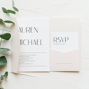Druckbare minimalistische Hochzeitseinladungs-Set-Vorlagen - DIY Lauren Typografie Moderne Hochzeitseinladung, RSVP-Karte - Bearbeitbare Hochzeitssuite