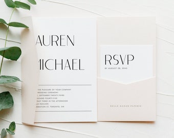 Afdrukbare minimalistische bruiloft uitnodiging set sjablonen - DIY Lauren typografie moderne bruiloft uitnodigen, RSVP-kaart - bewerkbare trouwsuite