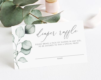 Minimalist Eucalyptus Diaper Raffle Card - Printable Watercolor Boho Greenery Baby Shower Diaper Raffle Game Insert - Instant Download MDE5