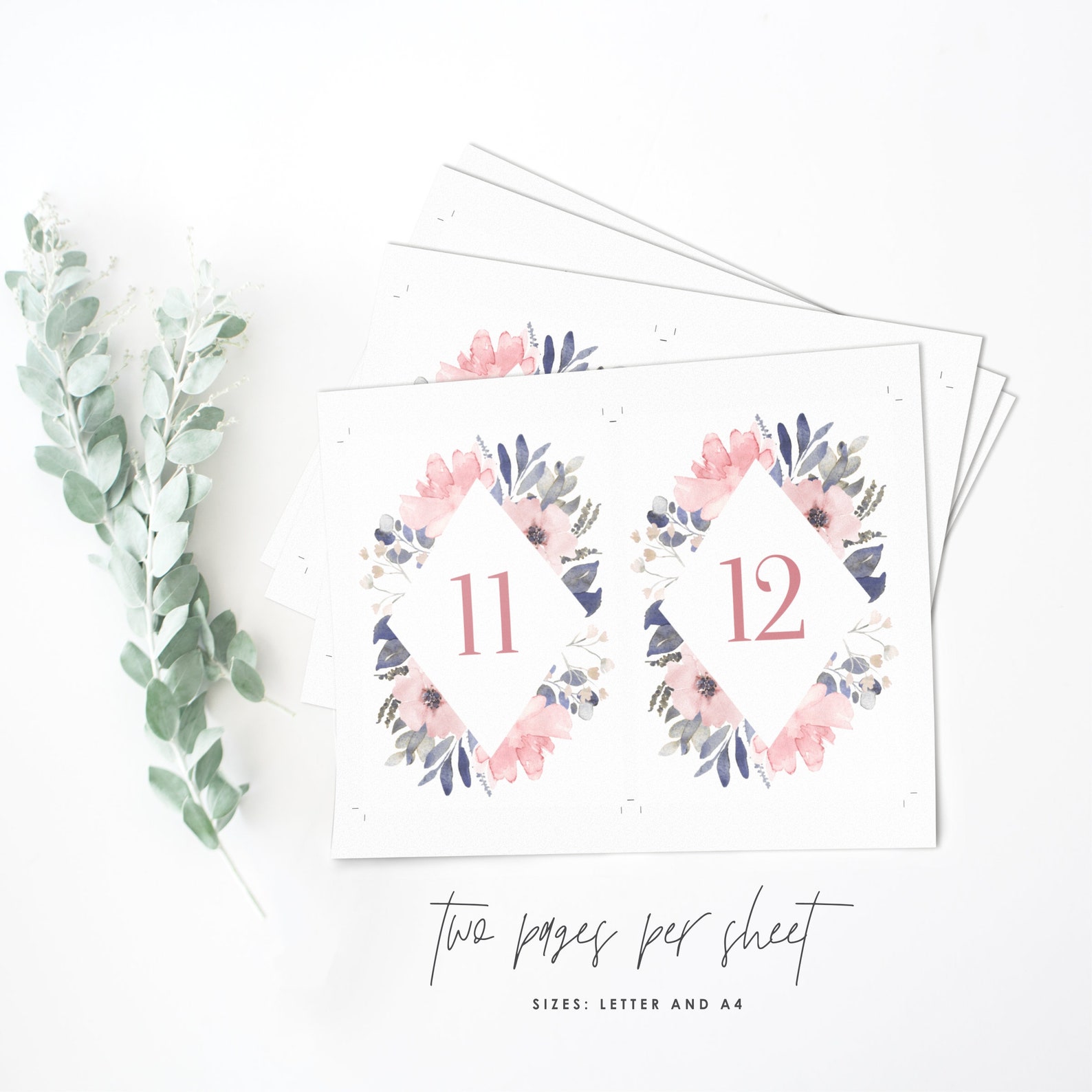 Printable Floral Wedding Table Numbers 1 to 20 Vintage Etsy