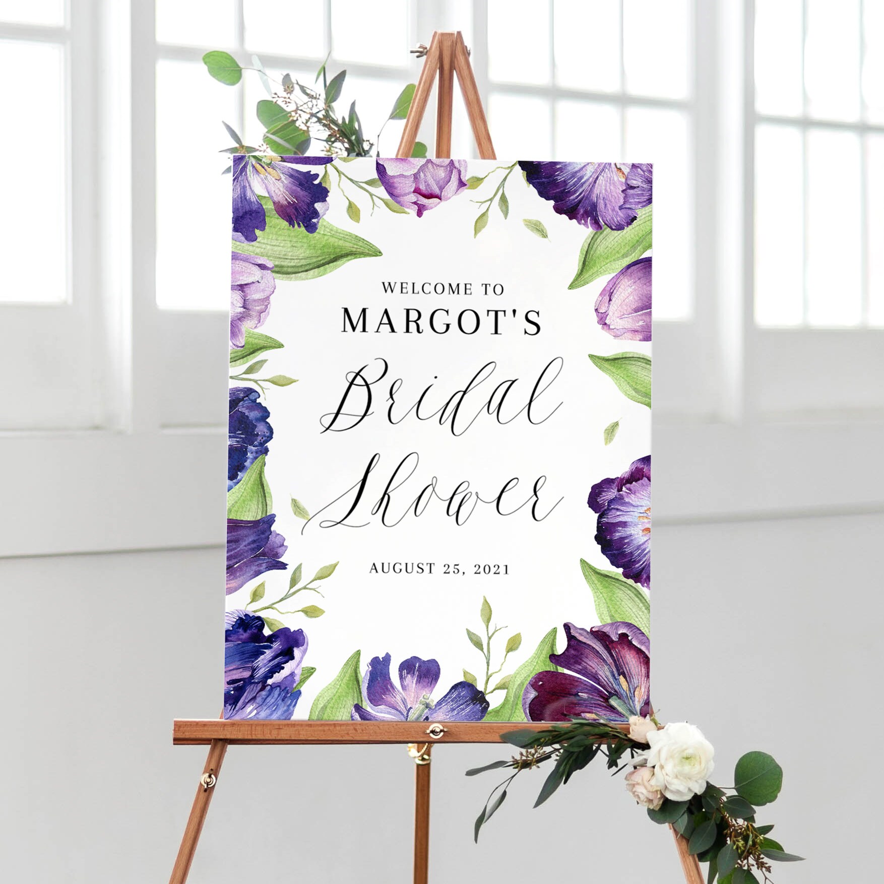 Purple Floral Bridal Shower Welcome Sign Template - Printable ...
