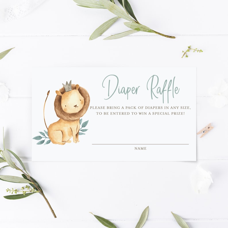 Printable Lion Diaper Raffle Card Watercolor Lion Prince - Etsy