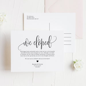 Modèle de carte postale de faire-part de fuite script - imprimable faire-part de mariage nous fuyant, faire-part d'invitation imprimable - Sophie Script - entièrement modifiable à faire soi-même