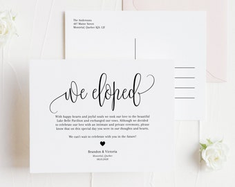 Script Elopement Announcement Postcard Template - Printable We Eloped Wedding Announcement Invite - Sophie Script - Fully Editable DIY
