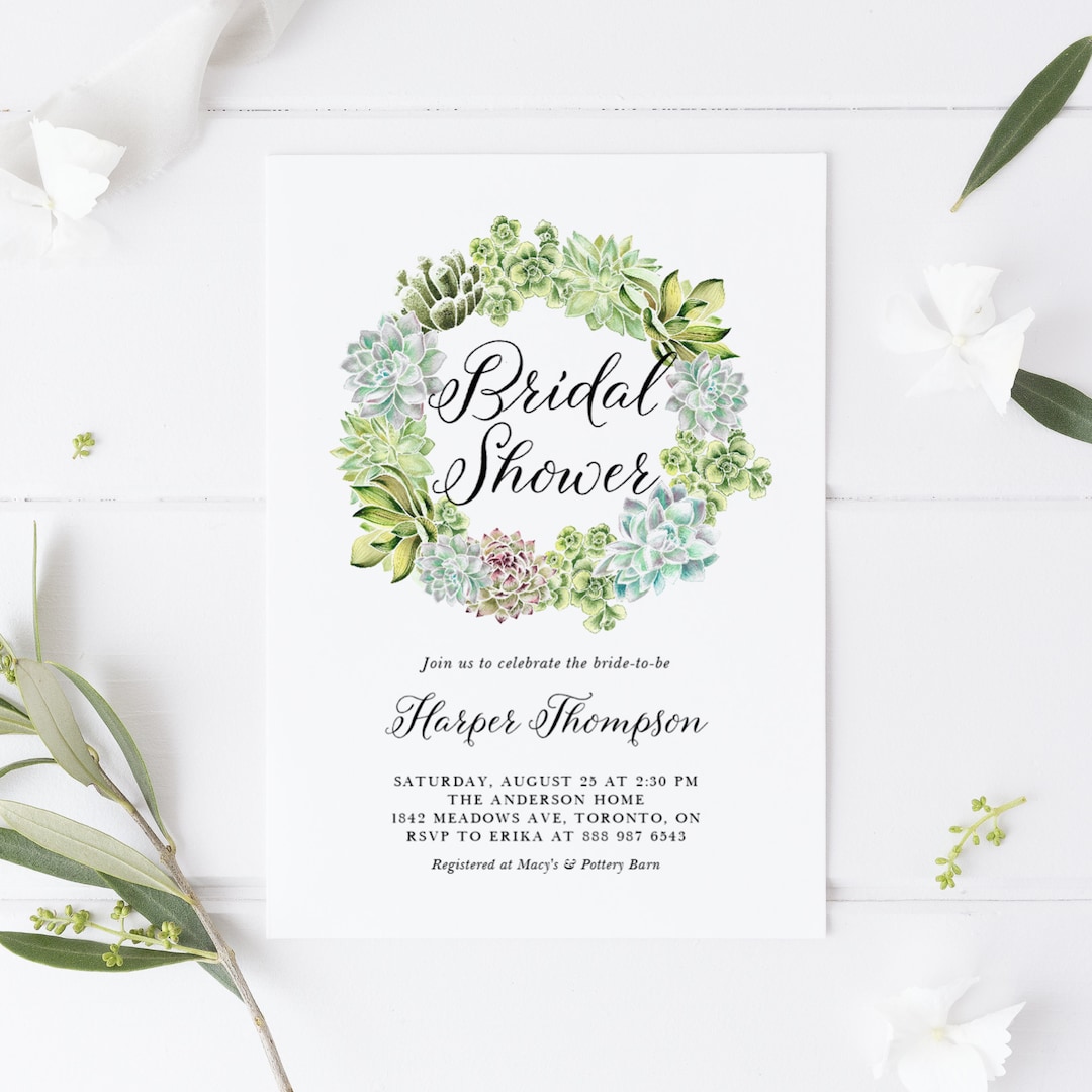 Printable Succulents Bridal Shower Invitation Template - Watercolor ...