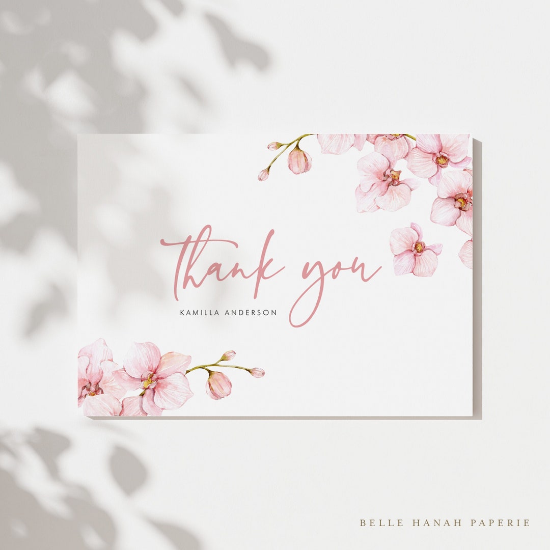 Printable Orchids Thank You Card Template - 5"x7" DIY Watercolor Pink ...