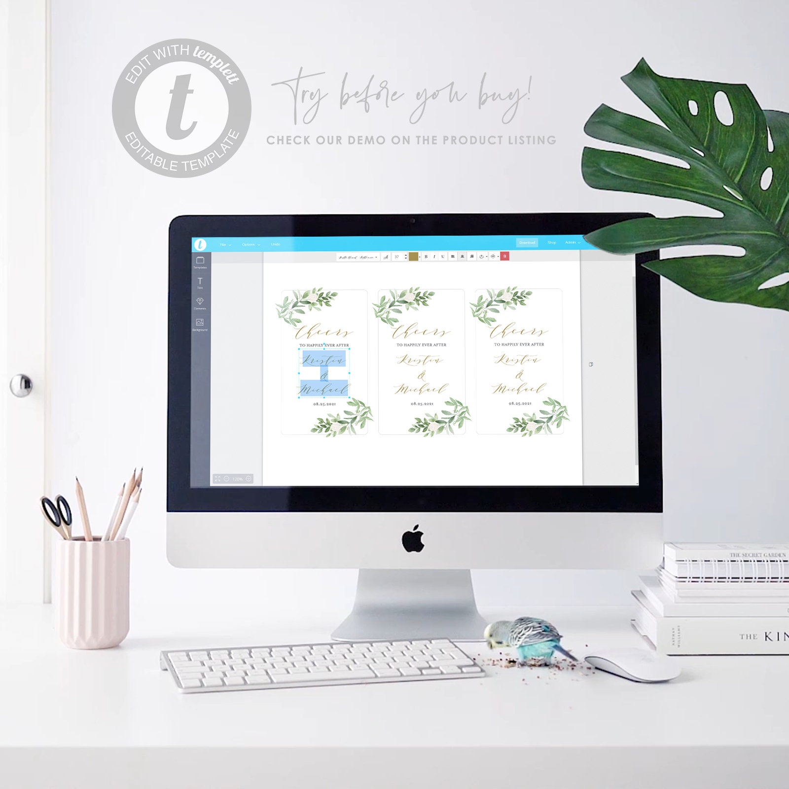 Greenery Wedding Wine Bottle Labels Template Printable Avery | Etsy