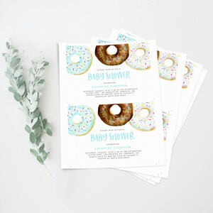 Printable Donuts Baby Sprinkle Invitation Template - Watercolor Blue ...