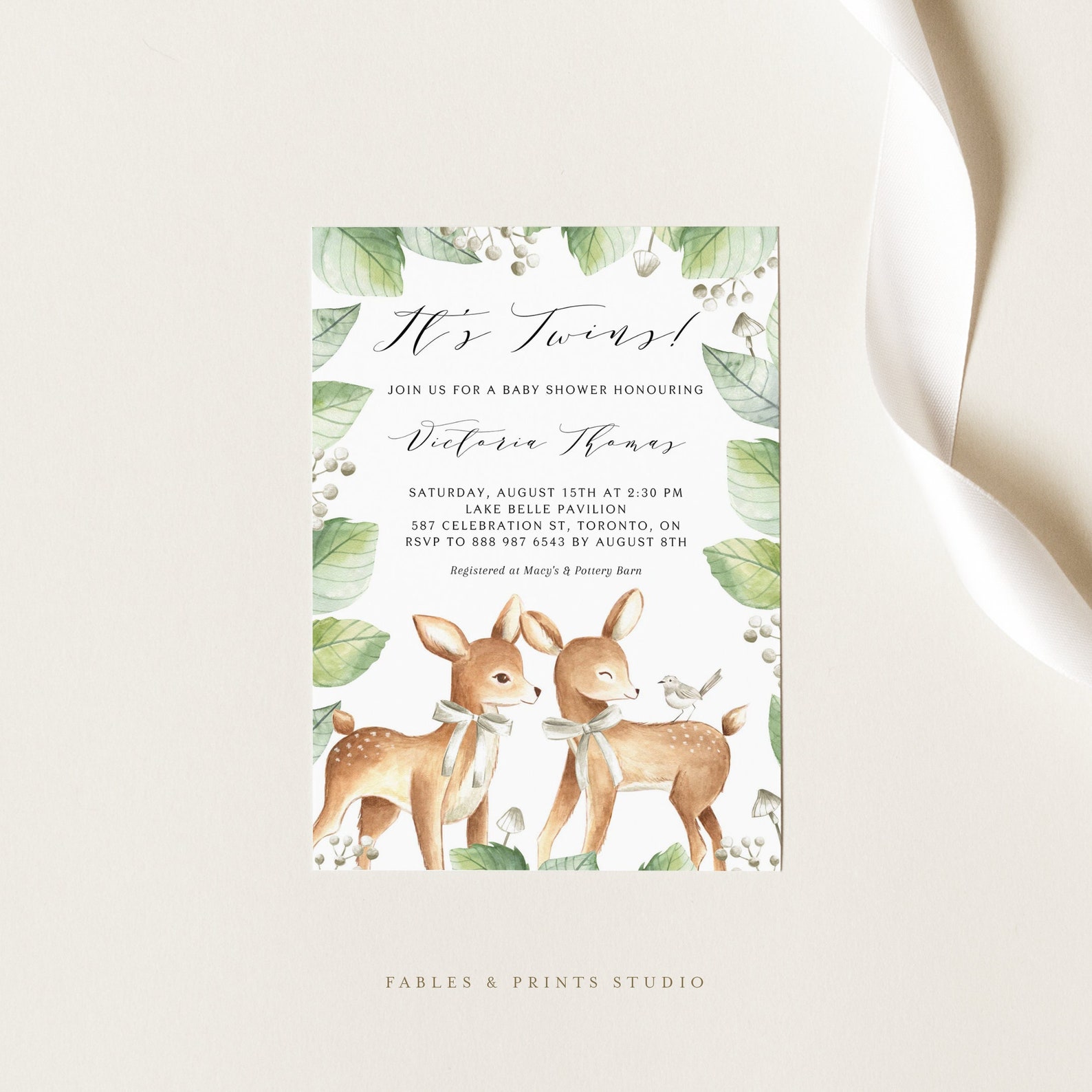 Printable Twins Baby Shower Invitation Template Watercolor - Etsy
