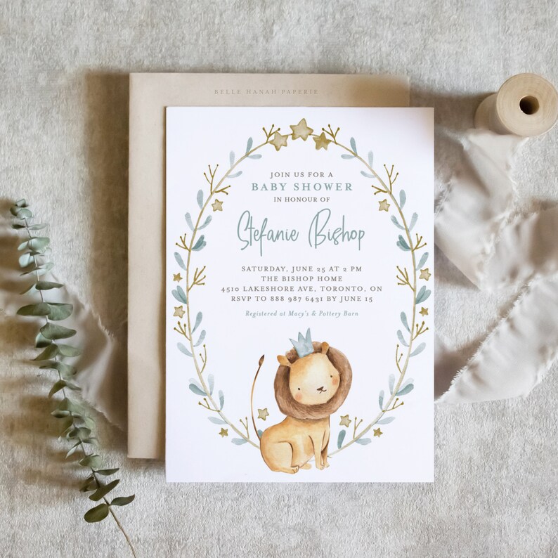 Printable Lion Baby Shower Invitation Template Watercolor - Etsy
