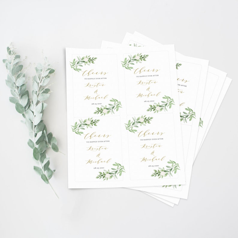Printable Avery Label 3x5 /& 3.5x5 Greenery Wedding Wine Bottle Labels Template Watercolor Greenery and White Flowers Wedding Favor GWF23