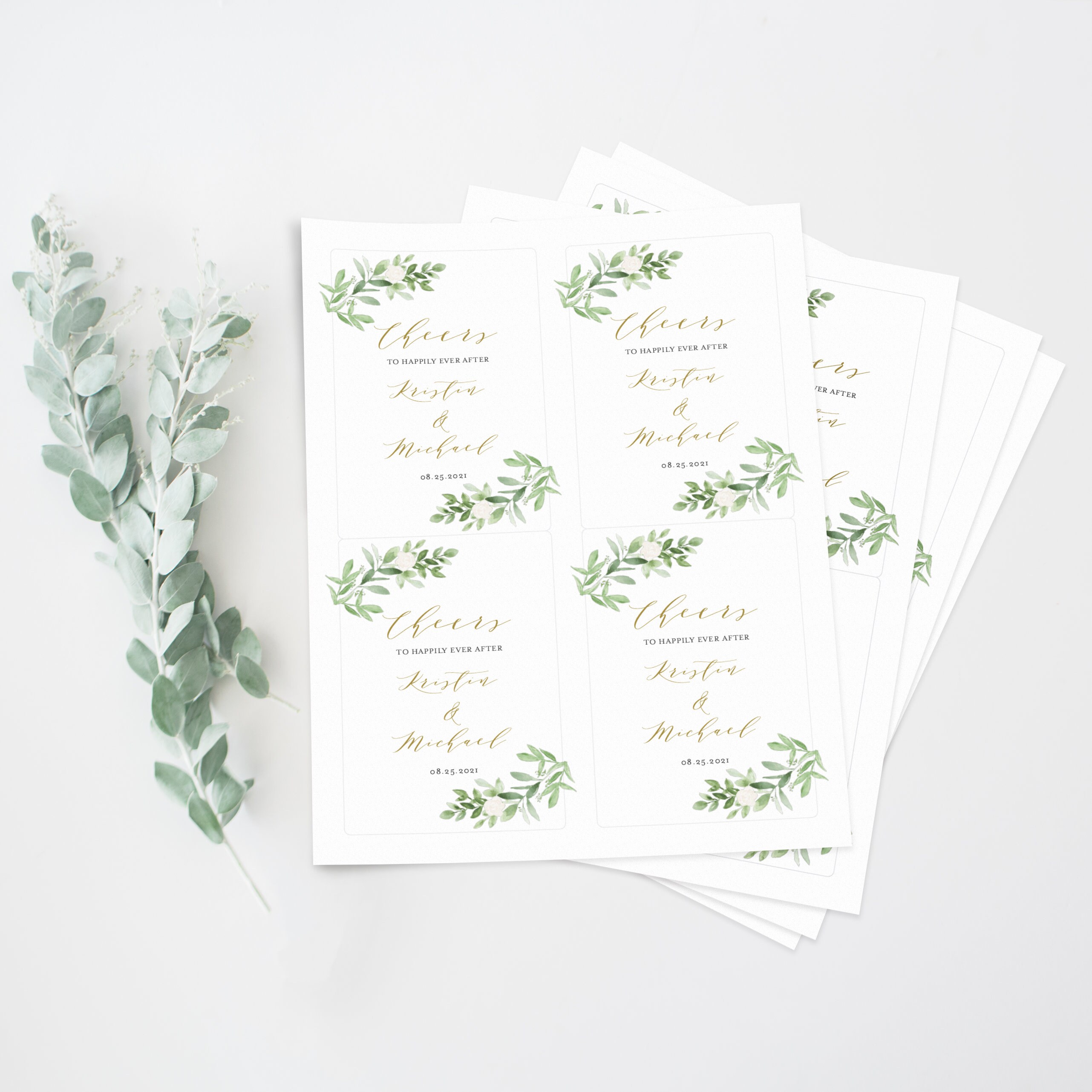 Greenery Wedding Wine Bottle Labels Template Printable Avery | Etsy