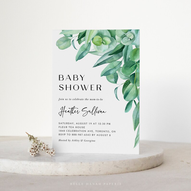 Printable Eucalyptus Baby Shower Invitation Template DIY Etsy