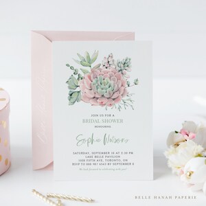 Printable Succulents Bridal Shower Invitation Template - DIY Watercolor Pastel Succulents Bridal Shower Evite - Editable Cactus Invite PS67