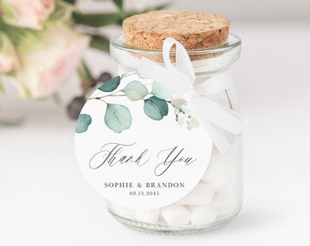Printable Greenery Wedding Favor Tags Template - DIY Boho Eucalyptus Thank You Favor Tags - Editable Square and Circle Tags, Templett AE25