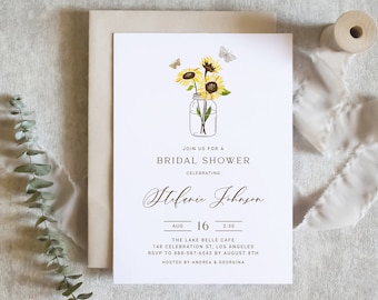 Printable Sunflower Bridal Shower Invitation Template - DIY Rustic Sunflowers in Mason Jar Bridal Shower Evite - Summer Bridal Shower Invite