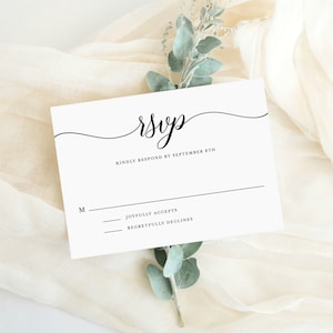Printable Calligraphy Wedding RSVP Card Template - Simple Script Typography Wedding Response Card - 3.5x5 4x6 - Customizable Colors