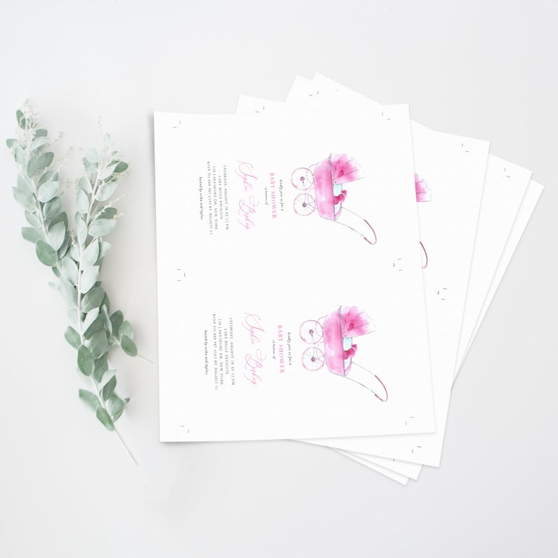 Printable Pink Baby Carriage Baby Shower Invitation Template - Etsy