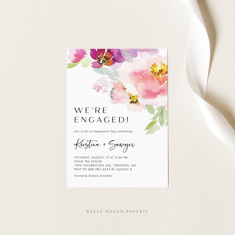 Printable Spring Floral Engagement Party Invitation Template - DIY ...