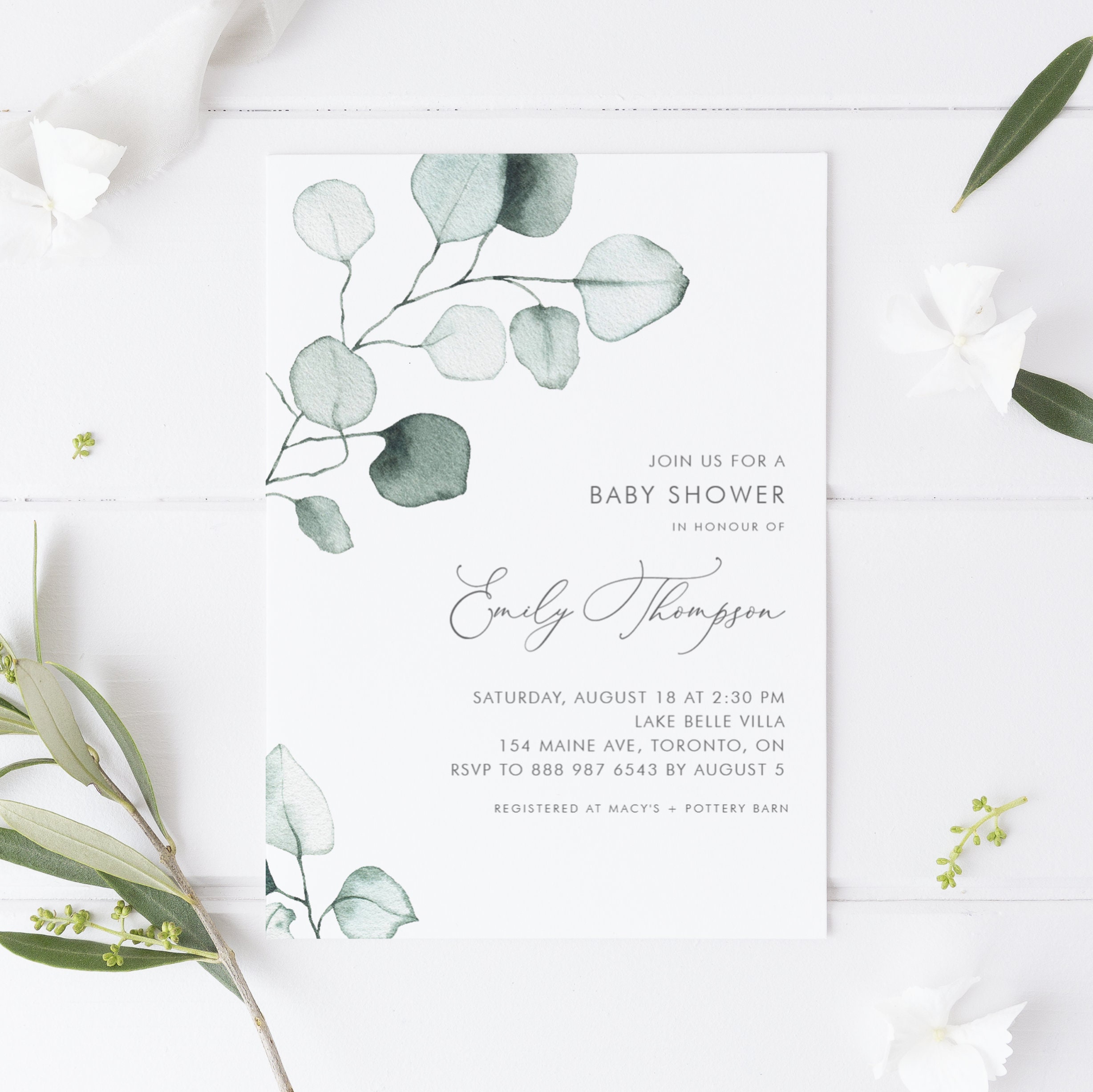Printable Eucalyptus Baby Shower Invitation Template | Etsy