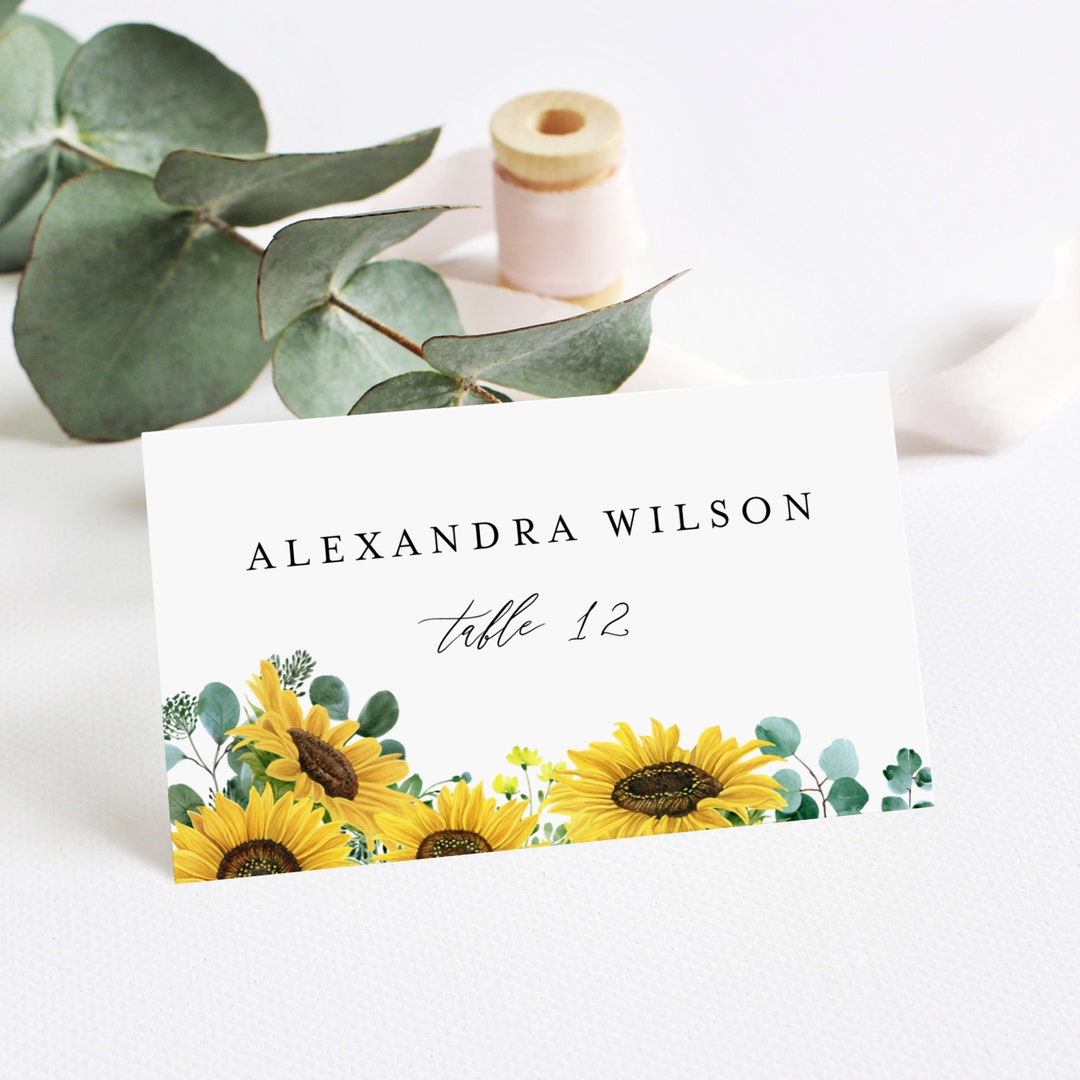 Printable Sunflowers Place Cards Template - Watercolor Sunflowers ...
