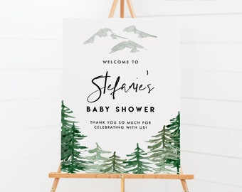 Printable Woodland Baby Shower Welcome Sign Template - DIY Watercolor Forest Baby Shower Welcome Sign - Editable Baby Shower Poster WF63