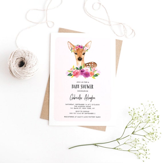 Printable Deer Baby Shower Invitation Template Editable | Etsy