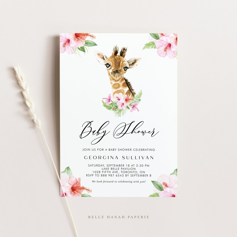Printable Giraffe Baby Shower Template Watercolour Giraffe | Etsy