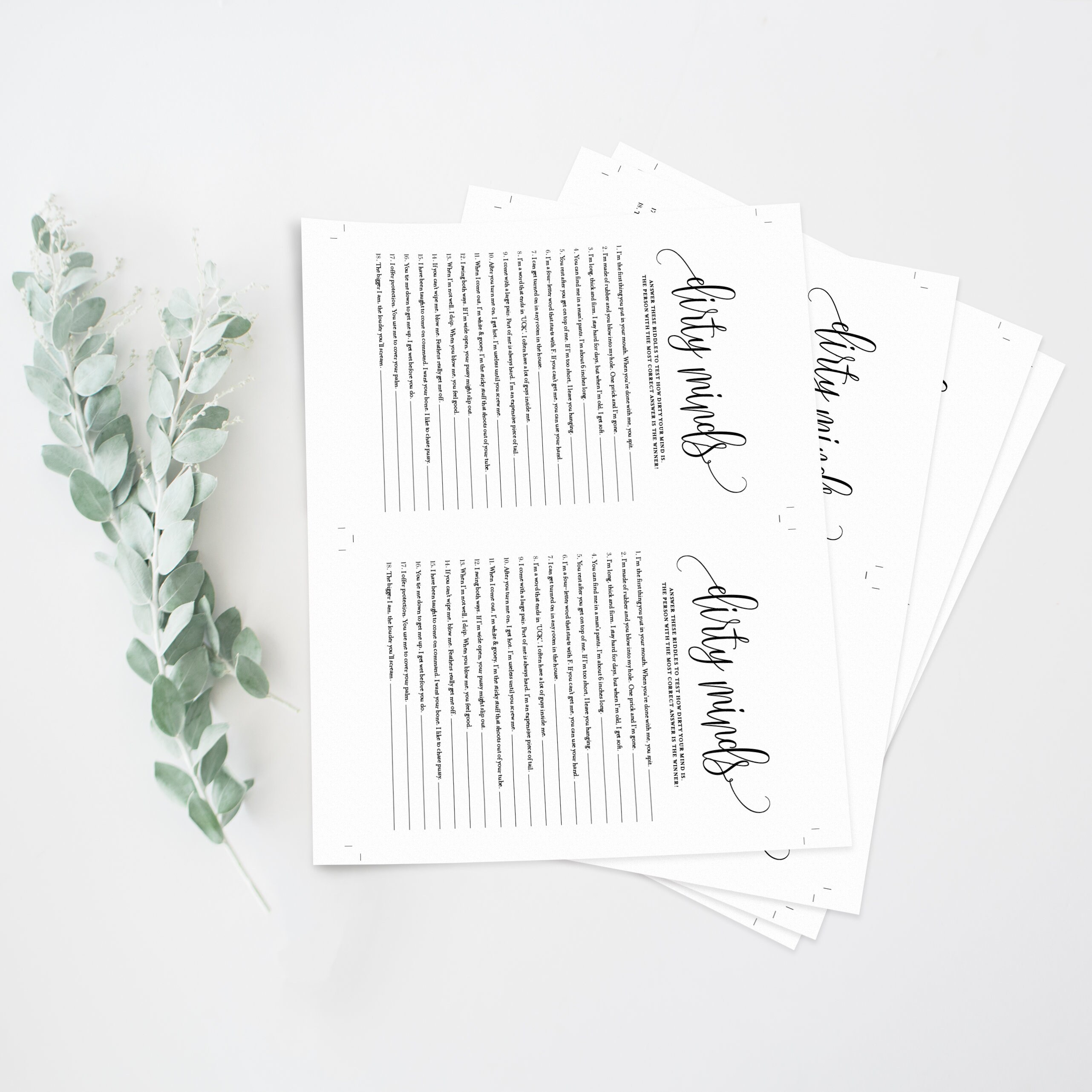 Script Dirty Minds Game Card - Dirty Riddles Bachelorette Party Game ...