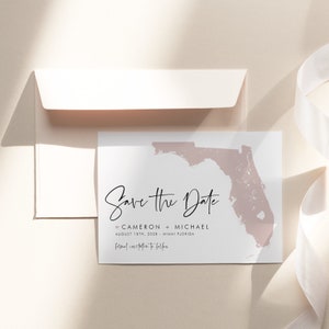 DIY Blush Pink Florida Map Save the Date Aankondigingssjabloon - 100% bewerkbare staat Florida Online Save the Date Card - Templett ML65