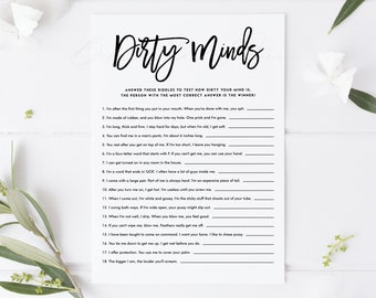 Printable Calligraphy Dirty Minds Game Card - Amelia Script Dirty Riddles Bridal Shower Game, Bachelorette Party Game - Instant Download