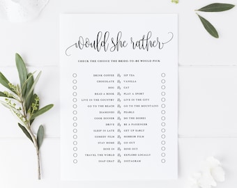 Printable Would She Rather Bridal Shower Game Card - Sophie Script Shower Would Bride Rather Game - Bridal Shower Game - Instant Download