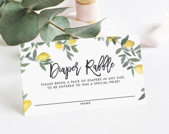 Boho Lemon Diaper Raffle Card - Printable Rustic Watercolor Lemon Garland Summer Baby Shower Diaper Raffle Ticket - Instant Download BLW1