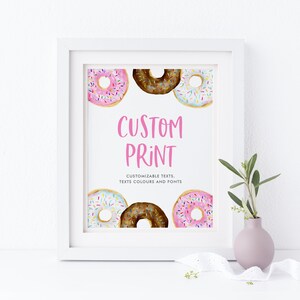 Printable Donuts Custom Quote Print Template - 8x10 Watercolor Pink and ...