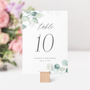 Printable Boho Greenery Wedding Table Number Cards Template - DIY 5x7 Watercolor Eucalyptus Table Numbers - Editable Table Number Cards AE25